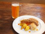 Sausages With Vegetables And Mug With Beer Stock Photo