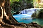 Beautiful Waterfall At Erawan National Park In Kanchanaburi ,tha Stock Photo