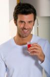 Man Drinking Juice Stock Photo