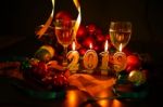 Glasses Of Champagne And New Year Decorations Stock Photo