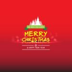 Merry Christmas  And Tree On Red Color Background Stock Photo