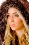 Close Up Of Beautiful Woman Wearing Hood Jacket Stock Photo