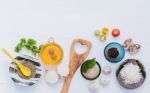 Various Vegetable And Ingredients For Cooking Pasta Menu Sweet B Stock Photo