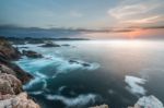 The Sunsets In The Sea Of The Coasts And Beaches Of Galicia And Asturias  Stock Photo