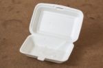 Unclean Food Foam Box With Plastic Spoon Stock Photo