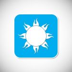 Sun Icon. Blue Square Frame.  Illustration Stock Photo