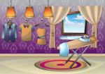 Cartoon  Illustration Interior Clothing Room With Separated Layers Stock Photo