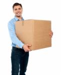 Male Holding Cardboard Box Stock Photo