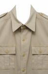 Khaki Uniform Shirt With Twin Pocket Isolated On White Stock Photo