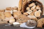 Fresh Assortment Of Baked Bread Varieties Stock Photo