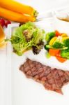 Juicy Bbq Grilled Rib Eye ,ribeye Steak And Vegetables Stock Photo