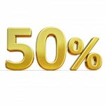 3d Gold 50 Fifty Percent Sign Stock Photo