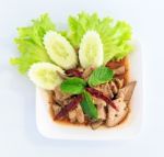 Hot Spicy Thai Cuisine Pork Liver Salad Stock Photo