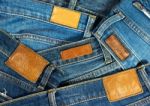 Jeans With Leather Label Texture And Background Stock Photo