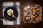 Eating Fried Eggs Flat Lay Still Life Rustic With Food Stylish Stock Photo