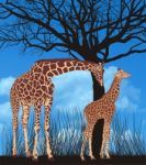 Giraffes Under The Tree Stock Photo