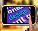 Design In Word Cloud Phone Shows Creative Artistic Designing Stock Photo