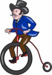 Gentleman Riding Penny-farthing Cartoon Stock Photo