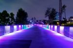 Colorful Bridge And Cityscape At Night In Korea Stock Photo