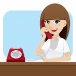 Cartoon Smart Girl Using Telephone Stock Photo