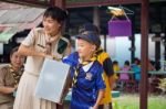 Student 9-10 Years Old, Scout In Adventure Activities, Scout Camp School Bangkok Thailand Stock Photo