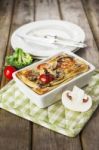 Quiche Lorraine With Chicken, Mushrooms, Broccoli And Tomatoes Stock Photo