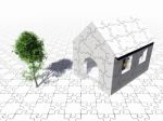 Puzzle House And Tree Stock Photo