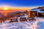 Sunrise At Deogyusan Mountains In Winter,south Korea Stock Photo