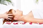 Woman On Head Massage Treatment Stock Photo