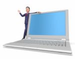 Businessman On Laptop Shows Blank Space And Biz Stock Photo