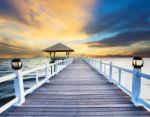 Wood Pier And Pavillian On Sea Beach Stock Photo