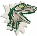 Raptor Head Breaking Out Wall Retro Stock Photo