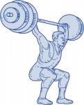 Weightlifter Lifting Barbell Mono Line Stock Photo