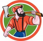 Lumberjack Holding Axe Circle Cartoon Stock Photo