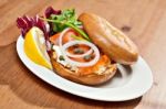 Salmon Bagel Sandwich Stock Photo