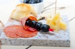 Mix Cold Cut On A Stone With Fresh Pears Stock Photo