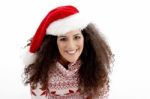 Young Female Wearing Christmas Hat Stock Photo