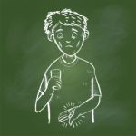 Hand Drawing Sick Man On Green Board - Illustration Stock Photo