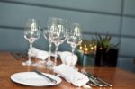 Dining table in restaurant Stock Photo