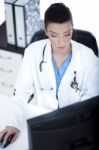 Top Angle Of The Young Doctor At Her Room Stock Photo