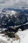 View From Sass Pordoi In The Upper Part Of Val Di Fassa Stock Photo