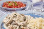 Pork Beef Stroganoff With Mushrooms Stock Photo