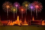 Firework Celebration At Wat Phra Kaeo, Bangkok, Thailand Stock Photo