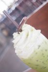 Ice Milk Green Tea Topping Whipped Cream Stock Photo