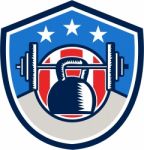 Kettlebell Hanging Barbell Usa Flag Crest Retro Stock Photo