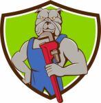 Bulldog Plumber Monkey Wrench Crest Cartoon Stock Photo