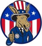 Democrat Donkey Mascot Thumbs Up Flag Stock Photo