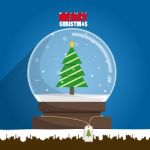 Merry Christmas Tree In Snow Globe Stock Photo