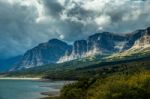 Storm Clouds Gathering Over Lake Sherburne Stock Photo