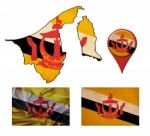 Grunge Brunei Flag, Map And Map Pointers Stock Photo